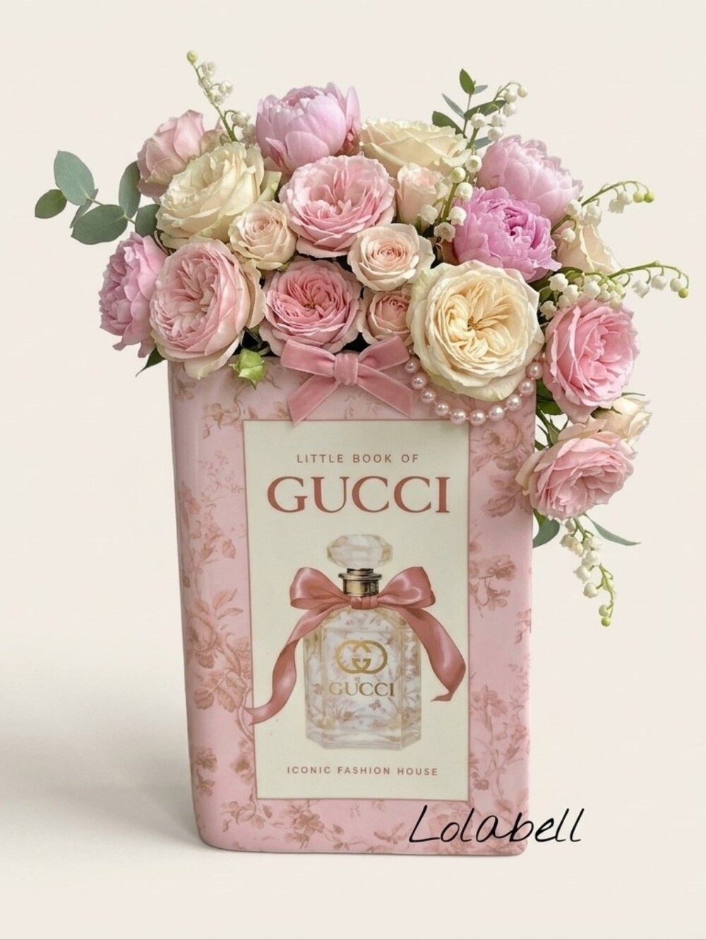 Gucci Book Vase, Utencil Holder, Table Decor Pink Floral Print